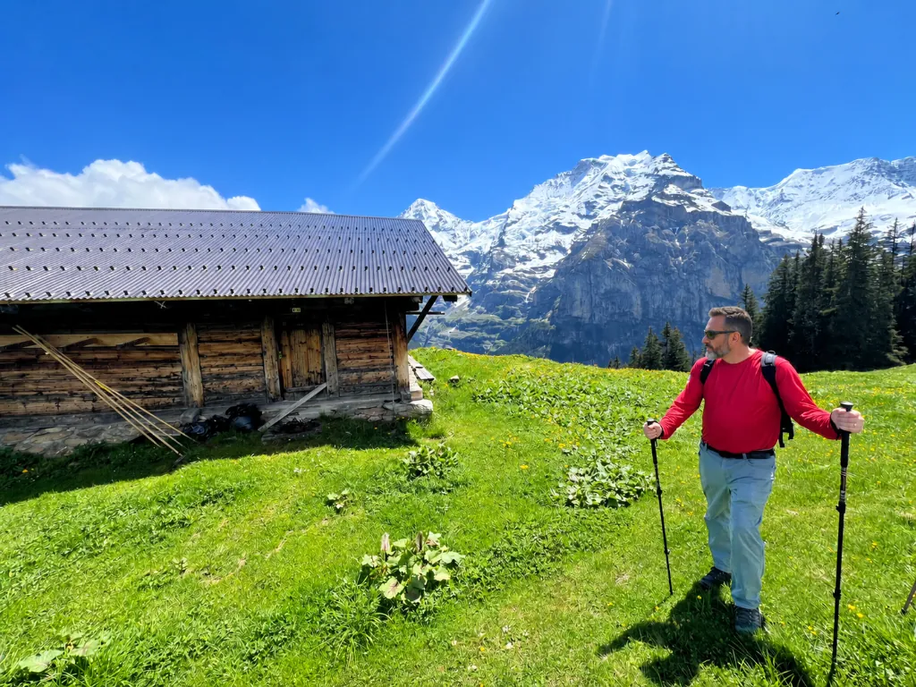 Hiking the Swiss Alps above Mürren, Switzerland